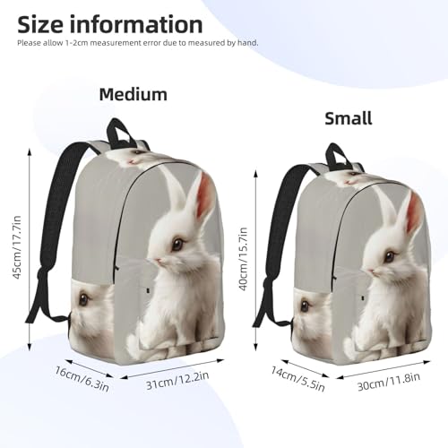 Mochila de mano estampado conejo blanco con bolsillos multifuncionales 4