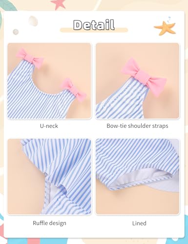 Image of oklady Toddler Swimsuit Girls One Piece Ruffled Girls Bathing Suit Bow Strap Swimwear Size 12M-4T