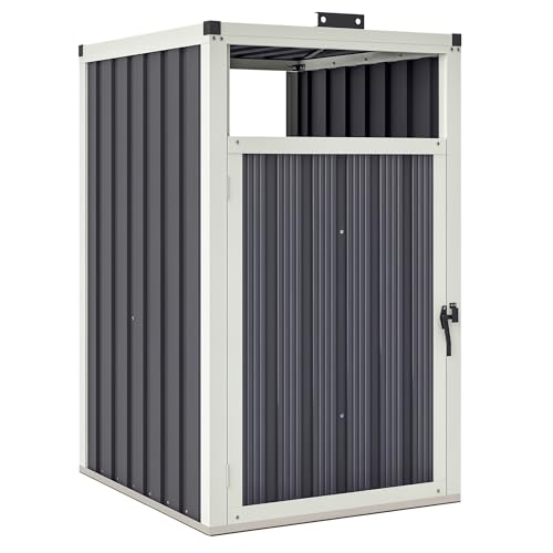 Outsunny Abri pour 1 Poubelle 240L, Cache Poubelle extérieur, Porte avec poignée, Couvercle relevable à 180°, Acier galvanisé, 73 x 81 x 122 cm, Gris...