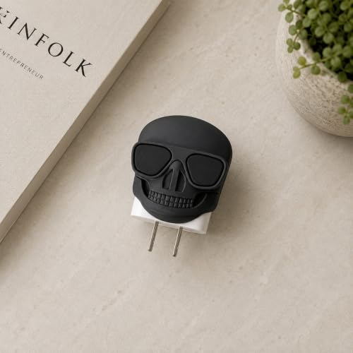 Image of Compatible for iPhone Charger Case Cover, Funny Cartoon Character, Silicone Charger Case Compatible for 18-20W 360 Degree Full Protection Cover (Black Skull Armor)