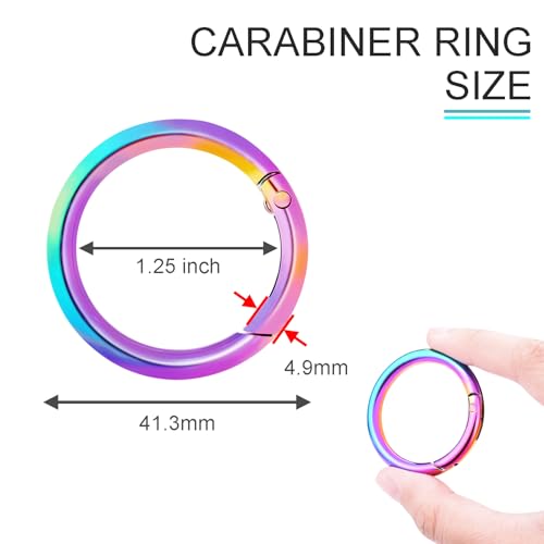 Image of CooBigo 10Pack 1-1 /4 Inch Large Round Rainbow Carabiner Clips, Metal Spring O Ring Keychain Rings for Purse Chain Ring Clip Dog Tags Clip Replacement Paracord Keychain Lanyard Leather DIY Crafts