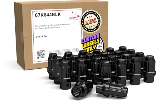 Image of Wheel Accessories Parts 24 Pcs M12x1.25 12x1.25 Thread ET Bulge Acorn (Extra Thread) 1.57 inch Long Spline Lug Nuts Black Spline Hex Fits Nissan Titan (Non XD) with Aftermarket Wheels