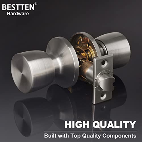 Bestten Passage Door Knob With No Lock, Berlin Series Interior Door Knob, Tulip Doorknob For Hallway And Closet, Removable Latch Plate, Satin Nickel Finish #TOP2