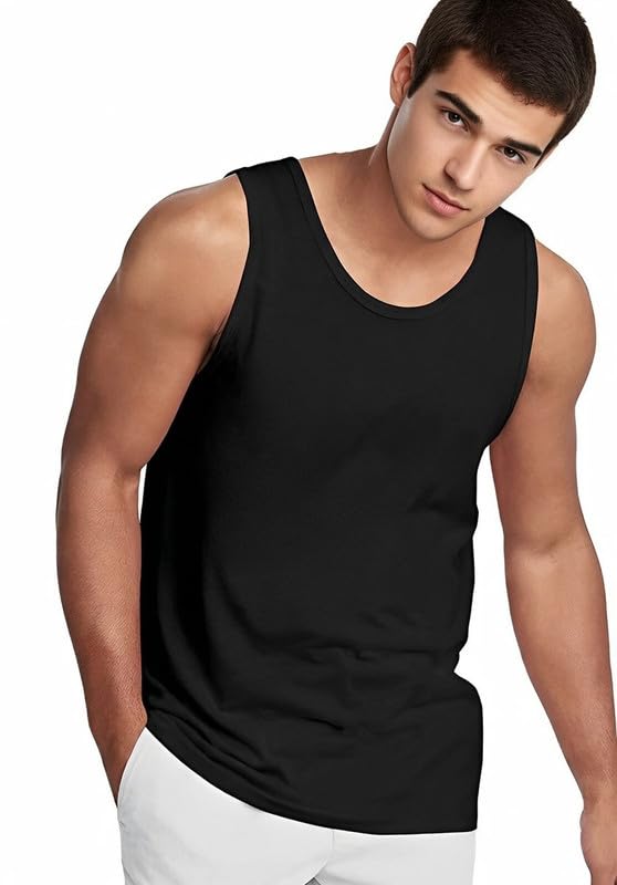 Image of Men?s Cotton Sleeveless Vest | 180 GSM Bio Washed Gym Tank Top | Regular Fit Solid Round Neck for Workout, Innerwear