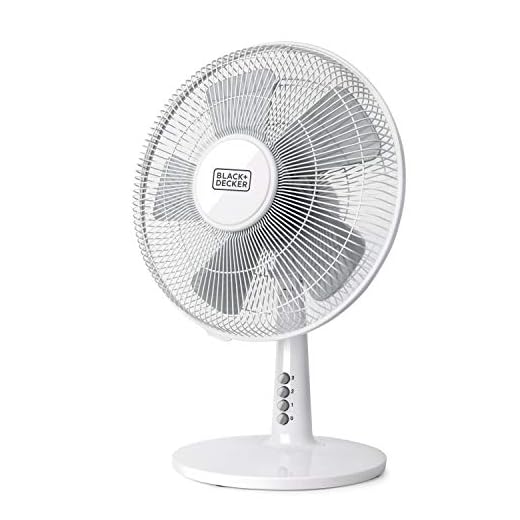 Black+Decker – bxefd40e; ventilador de sobremesa; sistema de oscilación/inclinación ajustable. 5 aspas. 3 velocidades regulables; base redonda antideslizamiento; asa de transporte.silencioso. 40 w