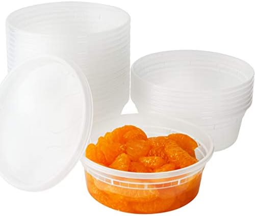 Deli Grade, BPA Free 8oz Plastic Containers with Lids, 24ct. Leakproof, Microwavable Portion Container for To-Go Orders, Food Prep and Storage. Reusable Takeout Cups for Restaurant, Cafe and Catering