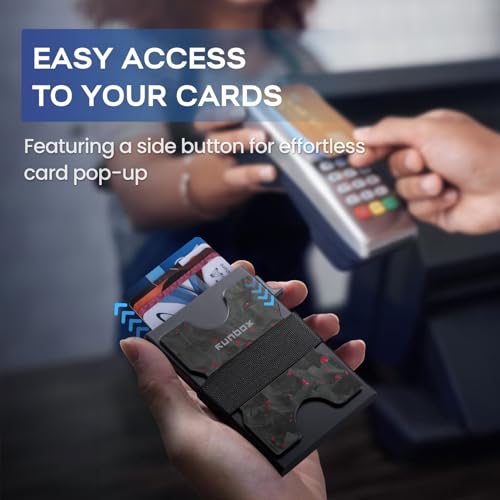 Image of RUNBOX Slim Wallet for Men, RFID Aluminum Pop-Up Card Holder for 12 Cards | Minimalist Front Pocket Design, Elastic Cash Strap, RFID Protection, Gift for Men on Birthdays, Father's Day, and Christmas