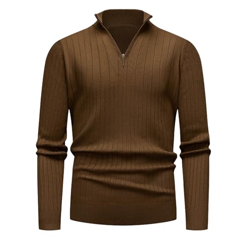 Men’s Quarter Zip Sports Pullover Knitted Sweaters Slim Fit Mock Neck Long Sleeve Pullover Outdoor Running Sweaters