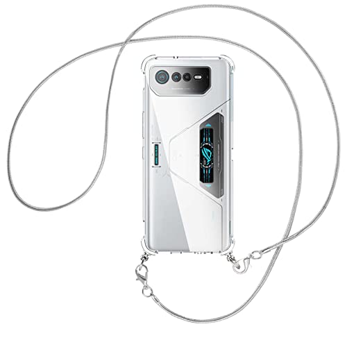 mtb more energy® Handykette kompatibel mit Asus ROG Phone 6 Pro, 6D Ultimate - Metallkette (Snake Silber) - Smartphone Hülle zum Umhängen - Anti Shock Full TPU Case