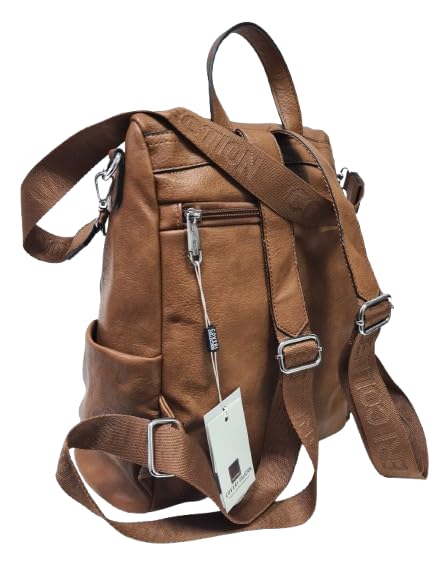 Zaino casual in ecopelle PU sistema antifurto, convertibile in borsa a tracolla con 2 tasche frontali, ideale per il lavoro, l'università... Art.8002-8 Prodotto Originale Coveri (MARRONE)