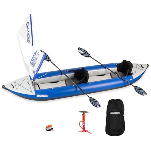 Sea Eagle 420X Explorer Inflatable Kayak- Fishing, Touring, Camping, Exploring &White Watering-Self Bailing, Removable Skeg, Drop Stitch Floor (420X QuikSail Package)
