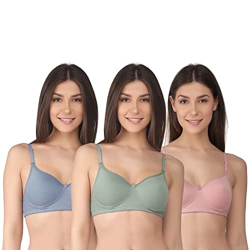 Image of Women's Cotton Blend Lightly Padded Wirefree T-Shirt Bra Combo (Pack of 3)