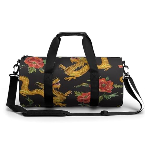 Sac de sport gym dragons et fleurs spacieux pour transporter toutes vos affaires