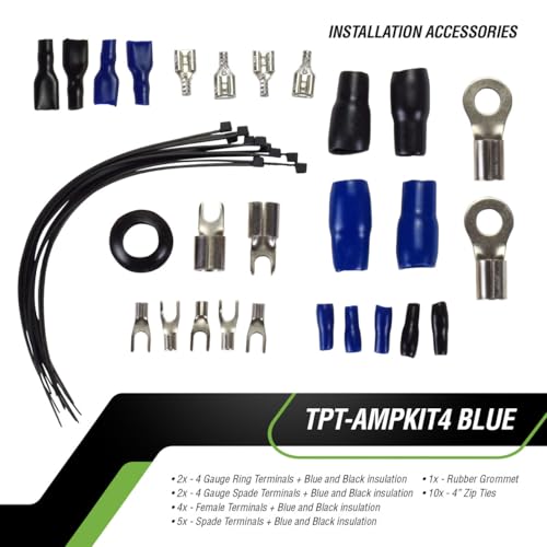 Image of Timpano Amplifier Wiring Kit - 4 Gauge Amp Kit 2000 Watts Car Amplifier Installation CCA Cables Kit - 150 Amp Fuse Single Amp TPT-AMPKIT4 Blue
