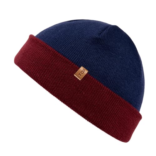 TOP-EX-80-Merino-Wool-Fisherman-Beanie-for-Men-Women-Dual-Layer-Knit-Hat-Warm-Mini-Fisherman-Beanie-for-Commute-Travel-Navy-Burgundy-ML TOP-EX 80% Merino Wool Fisherman Beanie for Men Women Dual Layer Knit Hat Warm Mini Fisherman Beanie for Commute Travel Navy Burgundy M/L - Image 1