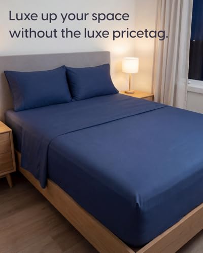 Image of Sleepy Town King Size Bed Sheets - 4 Piece - King Sheet Set - Extra Soft, Comfy & Cooling - Easy Care - Shrinkage, Wrinkle & Fade Resistant - Brushed Microfiber - Deep Pocket Bed Sheets (Navy Blue)