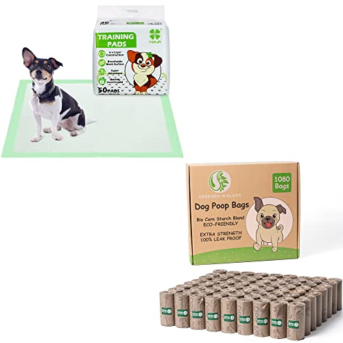 1080 Dog Poop Bags And 50 Puppy Training Pads, 24" X 24" Super Absorbent Pee Pads And Extra Thick Strong 100% Leak Proof Dog Waste Bags #TOP13