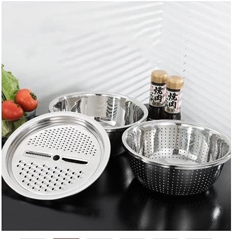 JSEIAJB 4 PCS Set 304 Stainless Steel Bowl with Lid Kitchen Cooking Salad Mixing Bowls Set Washing Drain Basket Soup Basin Strainer