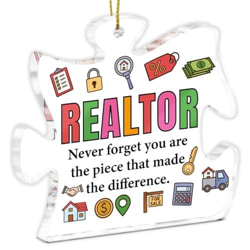 Realtor Gifts for Women Men, Thank You Gifts for Realtor Real Estate Agent, Closing Gift for Realtor Acrylic Puzzle Piece Ornament Christmas Tree Decorations