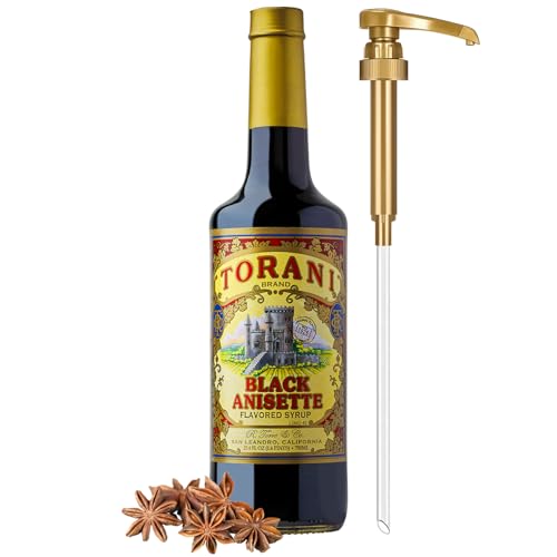 Image of Torani Black Anisette Syrup, 100th Anniversary Flavor for Drinks, Glass Bottle with Pump Included, 25.4 Fl Oz
