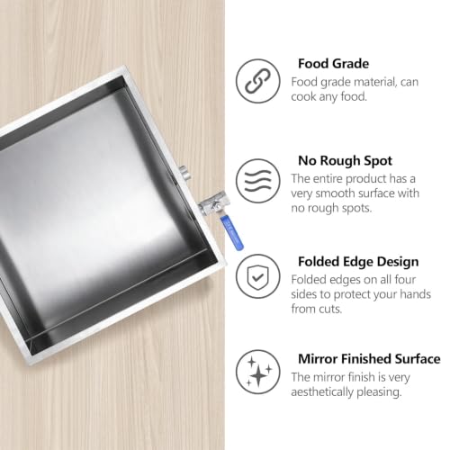 Image of Marada Maple Syrup Evaporator Pan with Dual Interface Steam Table Pan,304 Stainless Jam Food Chafing for Home, Outdoor, Cooking (24 inchL x 24 inchW x 6 inchH)