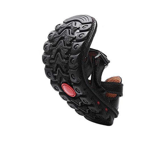 JIONS Closed Toe Leather Fisherman Sandals for Men Men's Casual Outdoor Adjustable Strap Summer Shoes (40/7.5 D(M) US, B/Black)