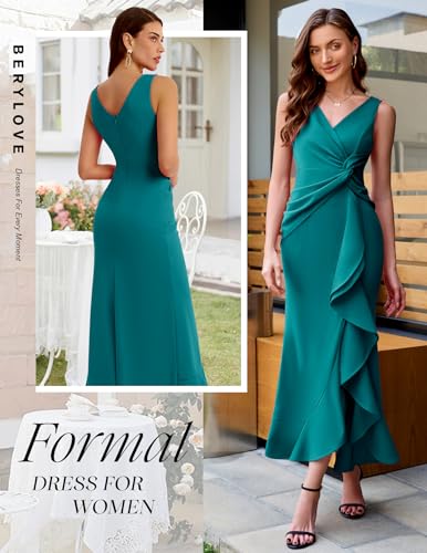 Image of BeryLove Formal Wedding Guest Evening Midi Ruffle Dresses Prom Cocktail Party Mother of The Bride Dress