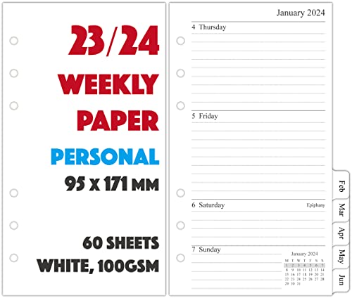 2023-2024 Middle Year Weekly Diary Refill Personal Size, Week on Two Pages, July 2023 - June 2024, 9.5x17.1cm