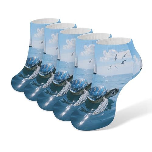 VstaDank Sea Turtle Ankle Socks 5 Pairs Fashion Invisible Low Cut Sock for Adult Casual Short Sock Soft Cozy No Show Socks