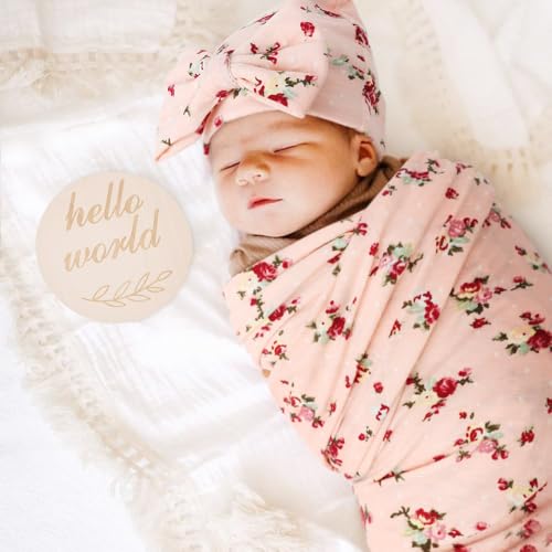 Image of AQOKKA Baby Swaddle Blankets with Bow Hat Headband Set Infant Receiving Blankets Swaddles for Newborns Unisex Toddler Swaddle Wrap Sets for Baby Girls Boys Nursery Warm Shower Gift