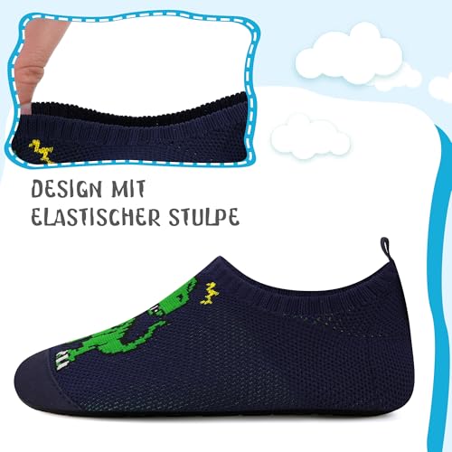 Kyopp Hausschuhe Kinder Junge Mädchen Pantoffeln Rutschfest Barfussschuhe Kindergarten Slippers für Atmungsaktive Weich Lauflernschuhe Kleinkinder Schuhe(Dinosaurier-2233 28/29EU)