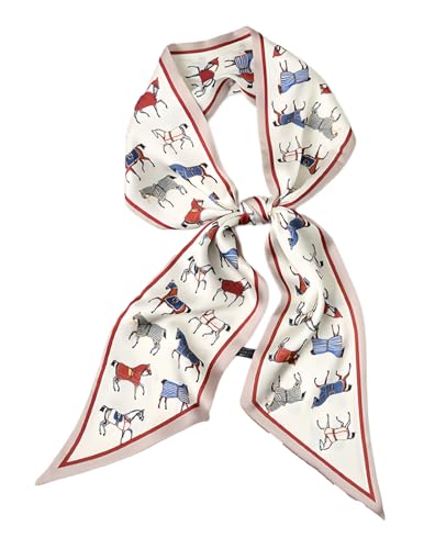 Fashion Scarf for Women - 58" Long Skinny Scarf Lightweight, Luxurious Silk Feeling for Neck, Hair, Purse & Belt Accessory (Crimson Galloping Horse)
