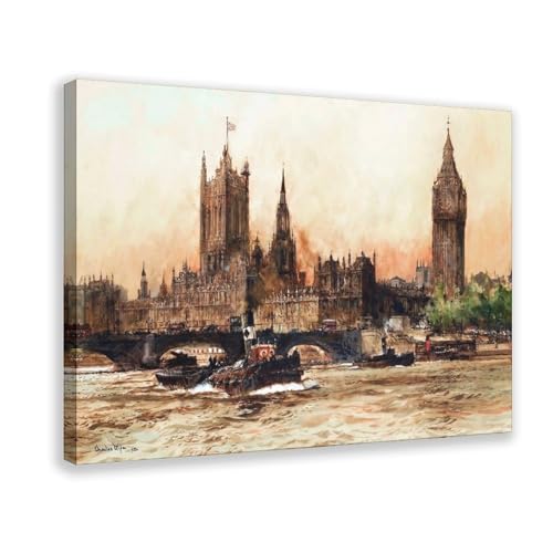 Impression sur toile Charles Dixon Houses of Parliament cadre suspendu salon poster 30x45