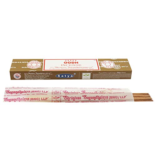 Satya Oodh Incense Sticks Agarbatti 180 Grams Box with Free Wooden Incense/agarbatti Stand with Brass Work | 12 Packs of 15 Grams Each in a Box | Export Quality