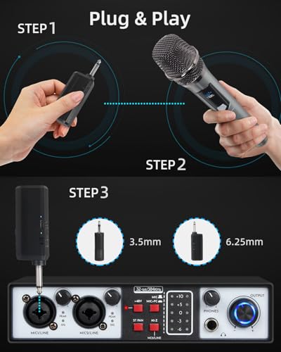 Image of 2.4GHz Wireless Microphone System, Dual Handheld Cordless Dynamic Mics with Rechargeable Receiver, Anti-Interference Plug & Play Mic for Karaoke Machine, Party, Speaker, Church, 200-250ft Range