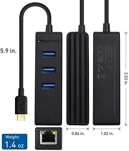 Cable Matters 4-in-1 USB C Hub with Gigabit Ethernet, Black — view 4