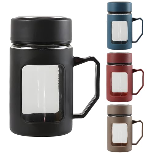 Image of Glass Tea Mug with Handle - 500ml, Set of 1, Portable Loose Leaf Tea Brewer Cup with Leakproof Lid, Heat Resistant Glass Tumbler for Hot & Cold Beverages, Office, Home (Multicolor)