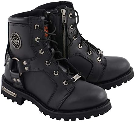 Milwaukee Leather MBL9302 Women's Black 8-Inch Lace-Up Motorcycle Harness Boots with Side Zipper Entry - 7.5
