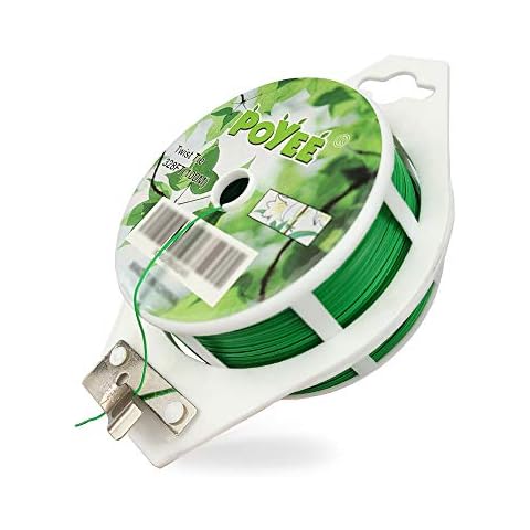 POYEE 328ft (100m) Garden Twist Tie, Green PE Plastic Coated Plant Twist Tie with Cutter for Gardening and Office Organization, Home 1 Pack Cover