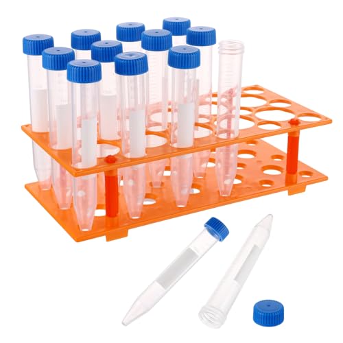 Boisbresil 20pcs provetta per le feci Provette per Pipette Provette in Plastica per Lezioni Chimica provetta per fiala congelata in plastica Provetta con Contenitore da 15 ml, 8.1 * 2.2cm