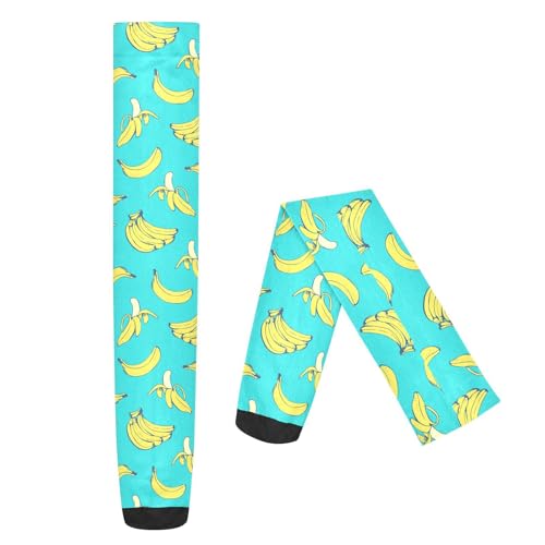 Women Girls High Thigh Socks Tropical Fruit Banana Pattern Over Knee Thin Tights Long Stocking Yellow Blue2