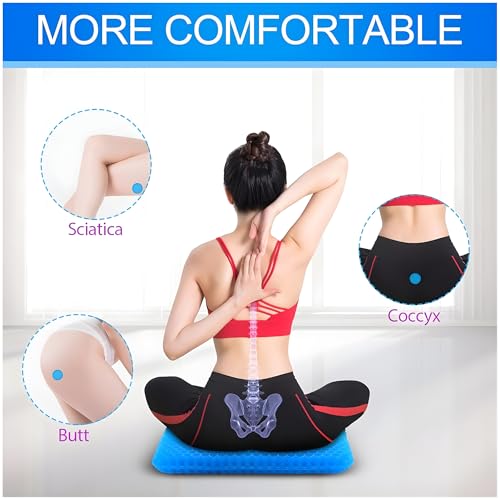 Image of Devera Gel Seat Cushion for Office Chair & Car Driver, Honeycomb Silicone Gel Cooling Seat Cushion, Breathable Pressure Relief Sitting Cushion, Black 36x30x3.5cm (Rectangular)