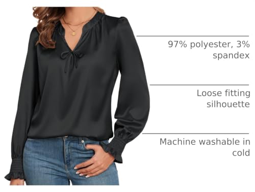 Image of ZAFUL Womens V Neck Blouse Silky Satin Going Out Tops Dressy Long Sleeve Business Casual Shirts