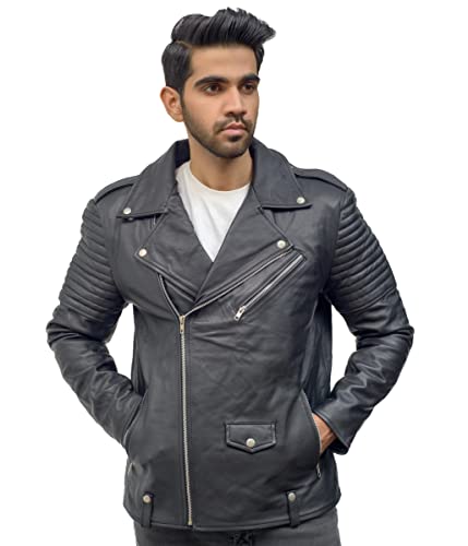 Mens Skull Leather Motorcycle Real Leather Black Biker Jacket4