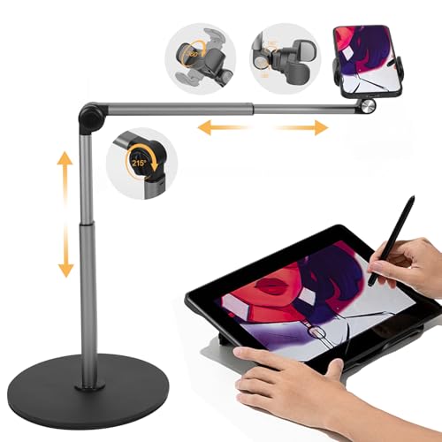 Tokenhigh Overhead Phone Mount, Height Adjustable Phone Stand with Heavy Duty Base, 39cm Long Arm Phone Holder for Filming Video Recording, Table Phone Rack for Cell Phone