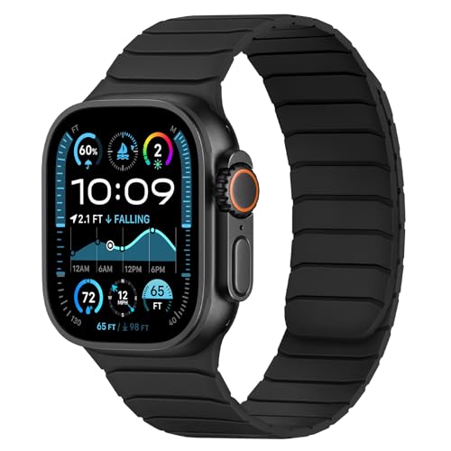 Tasikar Magnetic Bands Compatible with Apple Watch 49mm 46mm 45mm 44mm 42mm Soft Silicone Replacement Loop Wristband for iWatch Ultra 3 2 1 SE Series 11 10 9 8 7 6 5 4 3 Black
