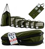 SEESCHWALBE Packing Cubes mit Kompression für Koffer und Rucksack inkl. Packbeutel und Schuhbeutel (8-teilig, olivgrün)