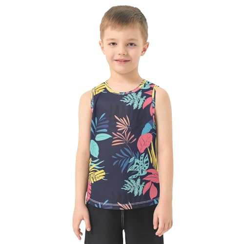 Boys Tank Top Shirts Jungle Leaf Colorful Sleeveless T-Shirts Crew Neck for Kids Clothing Children2