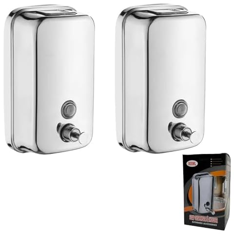 2 Pack Commercial Soap Dispenser Wall Mount Stainless Steel Manual Liquid Pump Soap Dispenser for Bathroom Hotel Restaurant Rust Proof Leak Free (800mL/27oz) Cover