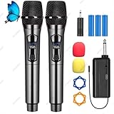 MOXIMX Microfono Inalambrico, Micrófono Inalambrico Profesional de 2 Pcs, Kit de Microfono Karaoke con Receptor, Micros...